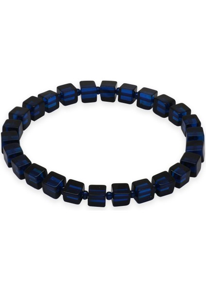 Lacivert Renk Küp Kesim Doğal Damla Kehribar Kadın Bileklik fiyatları