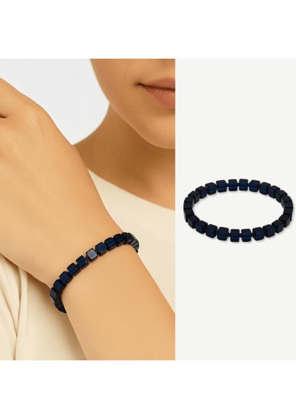 Lacivert Renk Küp Kesim Doğal Damla Kehribar Kadın Bileklik modelleri