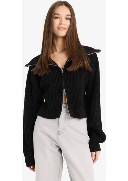 Slim Fit Dar Kesim Polo Yaka Fermuarlı Triko Hırka A3333AX25WN