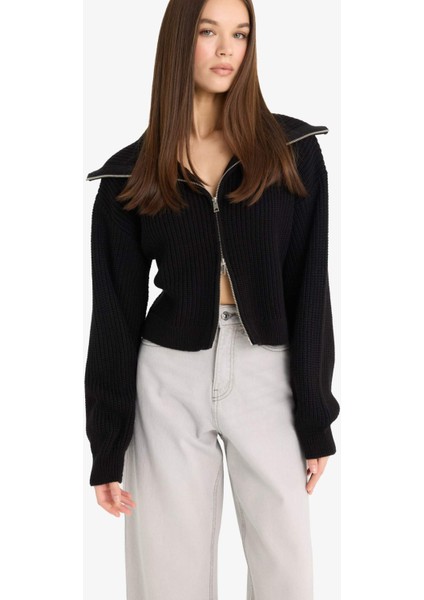 Slim Fit Dar Kesim Polo Yaka Fermuarlı Triko Hırka A3333AX25WN