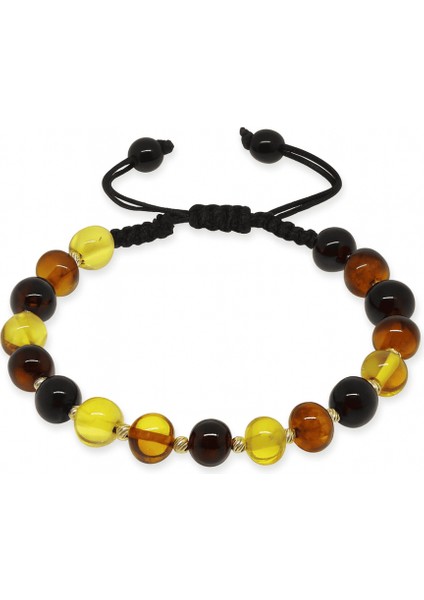 Makrome Örgülü Dorika Detaylı Multicolor Natural Form Doğal Damla Kehribar Kadın Bileklik