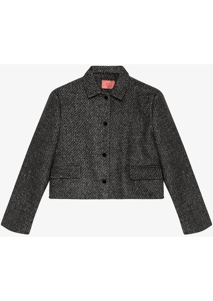 Dokulu Kapak Cepli Düğmeli Siyah Kadın Ceket CKT01020 fiyatları