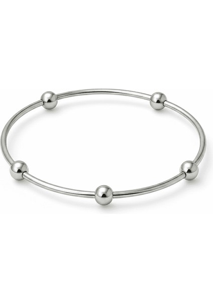 Kadın Çelik Bileklik - Beş Top Süslemeli Tasarım - Gümüş Renk