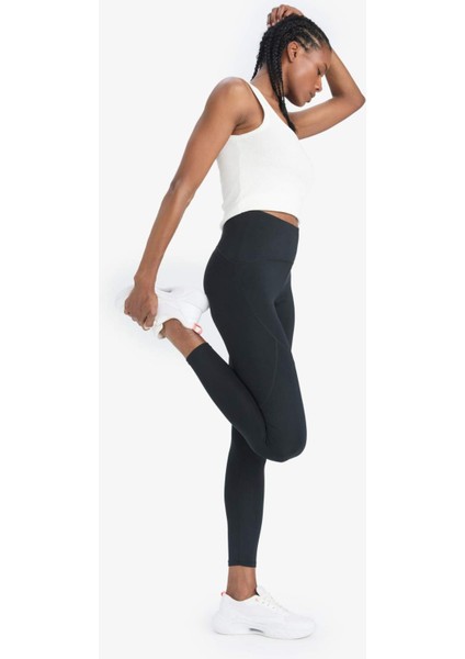 Siyah Toparlayıcı Yüksek Bel Şekillendirici Esnek Sporcu Tayt Z0817AZ25AU