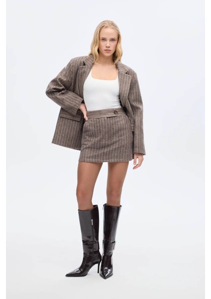 Çizgili Kaşe Vizon Kadın Etek ETK01207