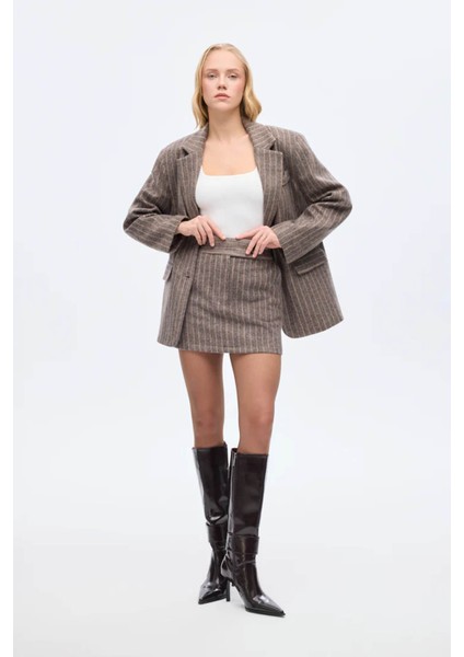 Çizgili Kaşe Vizon Kadın Etek ETK01207 fırsatları