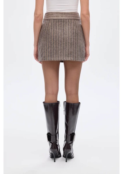 Çizgili Kaşe Vizon Kadın Etek ETK01207 indirimleri