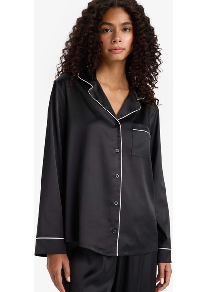 Pijama Takımı Regular Fit Saten Uzun Kollu Üst Uzun Alt-Fall in Love C9444AX25AU