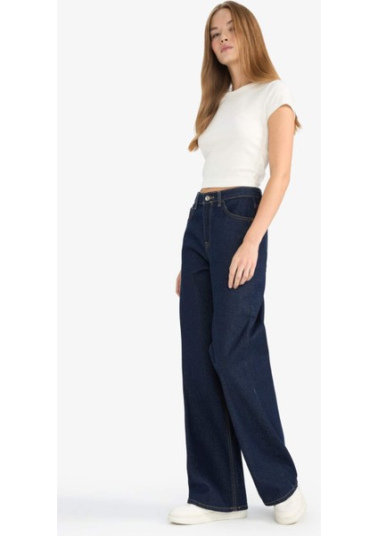 Wide Leg Normal Bel Düz Paça Uzun Jean Pantolon