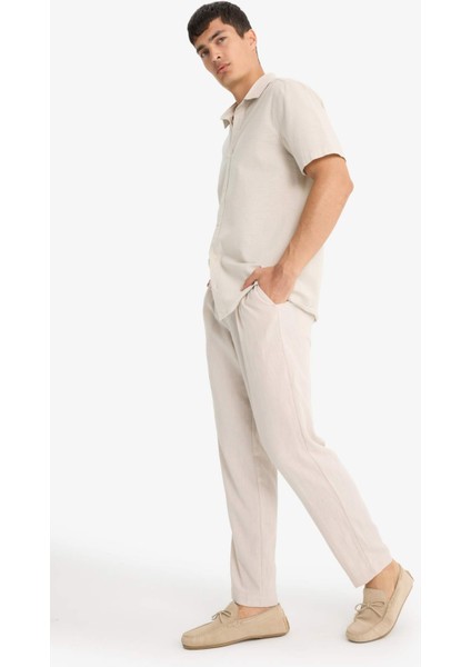 Relax Fit Kısa Paça Keten Görünümlü Beli Bağcıklı Lastikli Cepli Pantolon E4790AX25AU