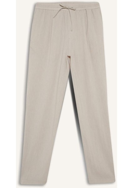 Relax Fit Kısa Paça Keten Görünümlü Beli Bağcıklı Lastikli Cepli Pantolon E4790AX25AU
