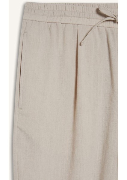Relax Fit Kısa Paça Keten Görünümlü Beli Bağcıklı Lastikli Cepli Pantolon E4790AX25AU