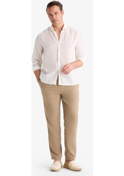 Relax Fit Kısa Paça Keten Görünümlü Beli Bağcıklı Lastikli Cepli Pantolon E4790AX25AU