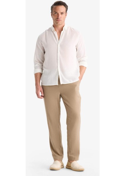 Relax Fit Kısa Paça Keten Görünümlü Beli Bağcıklı Lastikli Cepli Pantolon E4790AX25AU