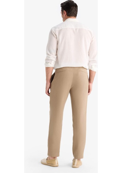 Relax Fit Kısa Paça Keten Görünümlü Beli Bağcıklı Lastikli Cepli Pantolon E4790AX25AU