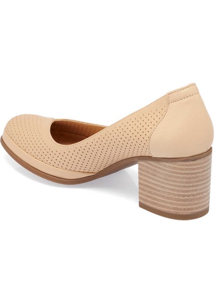 Bej Hakiki Deri Kadın Topuklu Ayakkabı - K24I1AY67104-A25