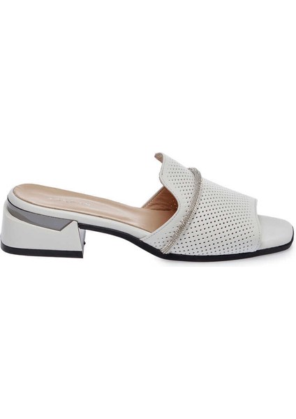 Beyaz Hakiki Deri Kadın Terlik - K24Y1TR67110-A26