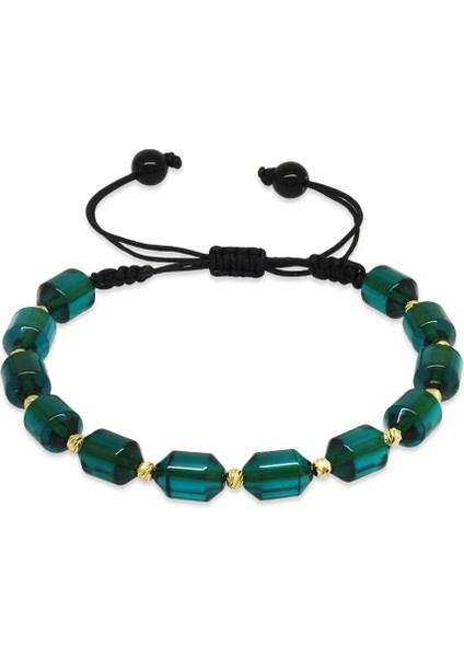 Makrome Örgülü Sarı Dorika Top Süslemeli Turkuaz Ateş Kehribar Kadın Bileklik