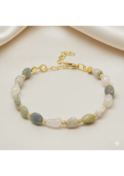 Altın Renk Metal Zincirli Dorika Top Süslemeli Amorf Morganit Doğaltaş Kadın Bileklik fırsatları