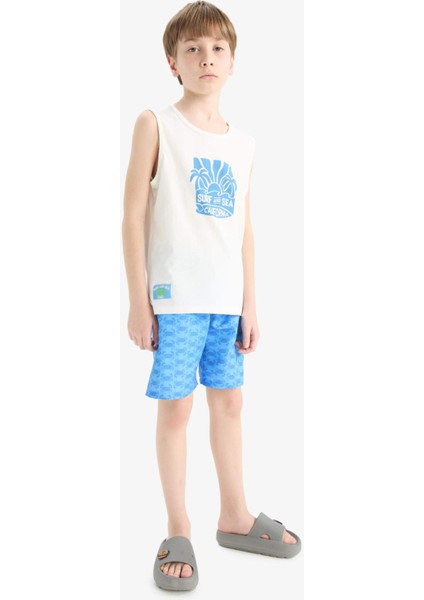 Erkek Çocuk 2'li Takım Baskılı Atlet Deniz Şortu E7587A825HS