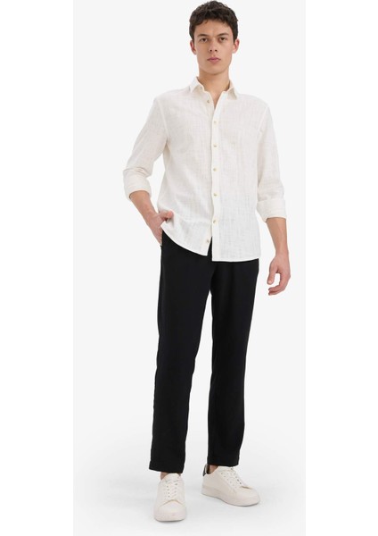 Relax Fit Kısa Paça Keten Görünümlü Beli Bağcıklı Lastikli Cepli Pantolon E4790AX25AU