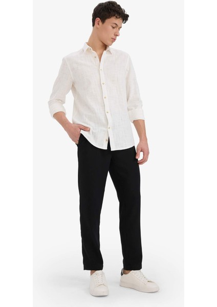 Relax Fit Kısa Paça Keten Görünümlü Beli Bağcıklı Lastikli Cepli Pantolon E4790AX25AU