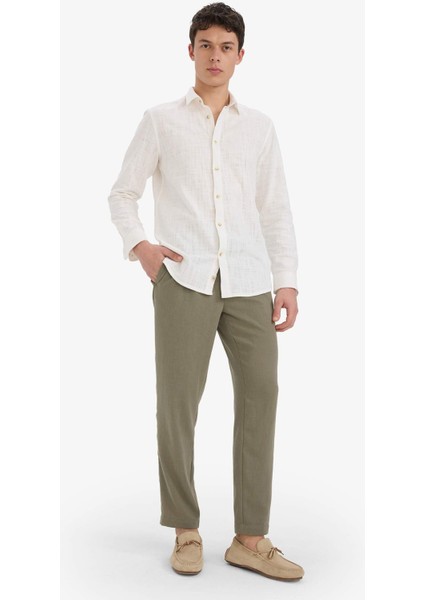 Relax Fit Kısa Paça Keten Görünümlü Beli Bağcıklı Lastikli Cepli Pantolon E4790AX25AU