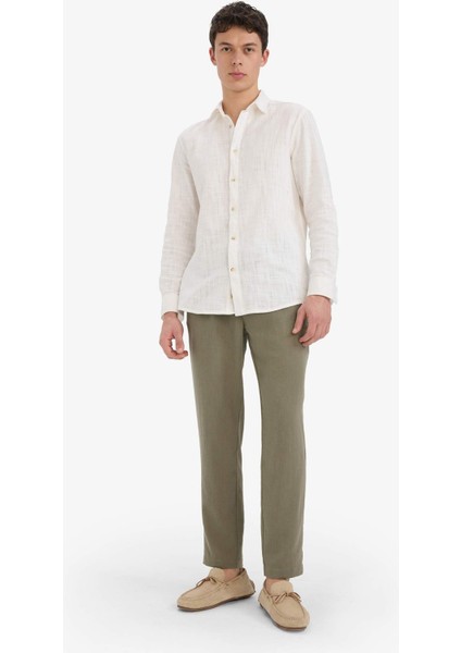 Relax Fit Kısa Paça Keten Görünümlü Beli Bağcıklı Lastikli Cepli Pantolon E4790AX25AU