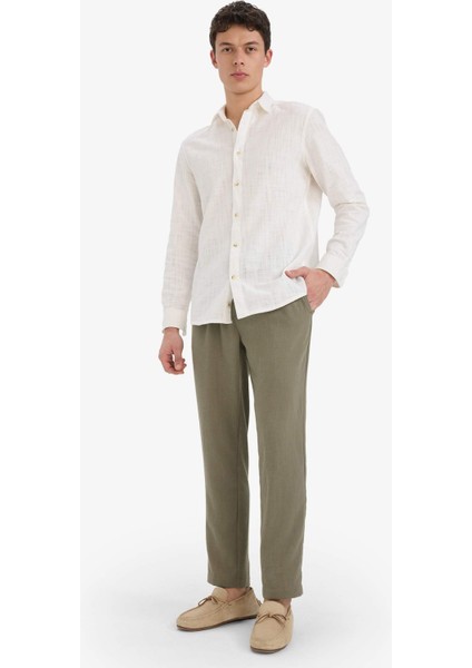 Relax Fit Kısa Paça Keten Görünümlü Beli Bağcıklı Lastikli Cepli Pantolon E4790AX25AU