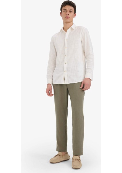 Relax Fit Kısa Paça Keten Görünümlü Beli Bağcıklı Lastikli Cepli Pantolon E4790AX25AU