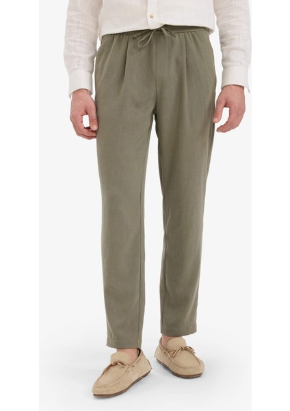 Relax Fit Kısa Paça Keten Görünümlü Beli Bağcıklı Lastikli Cepli Pantolon E4790AX25AU