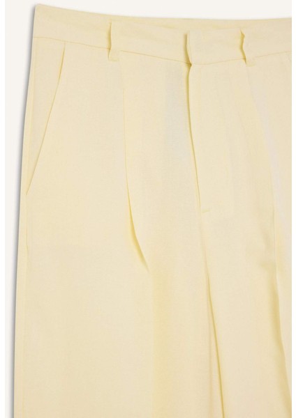 Straight Fit Keten Kumaş Palazzo Pantolon Yüksek Bel Uzun Boy