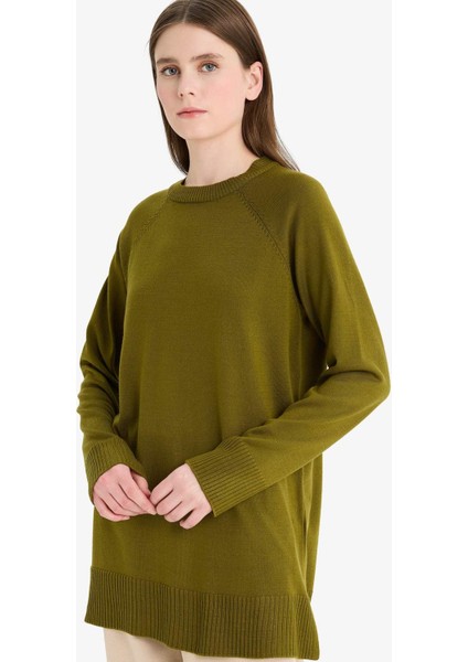 Regular Fit Bisiklet Yaka Basic Düz Triko Kazak Tunik