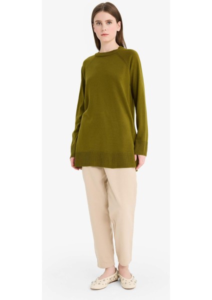 Regular Fit Bisiklet Yaka Basic Düz Triko Kazak Tunik