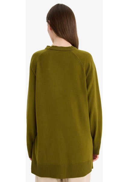 Regular Fit Bisiklet Yaka Basic Düz Triko Kazak Tunik