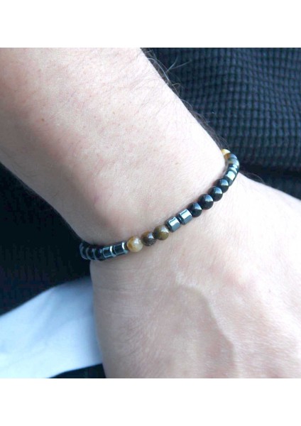 Doğal Taş Erkek Kaplangözü Oniks Hematit Doğal Taş Kolye Bileklik Set EUS1KHO modelleri