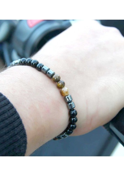 Doğal Taş Erkek Kaplangözü Oniks Hematit Doğal Taş Kolye Bileklik Set EUS1KHO fırsatları