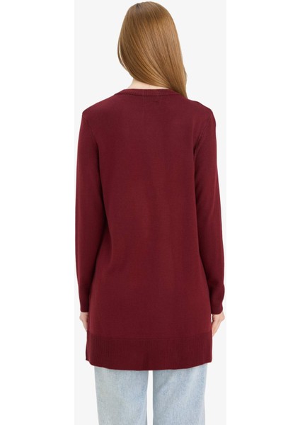 Regular Fit Bisiklet Yaka Yırtmaçlı Basic Düz Triko Kazak Tunik