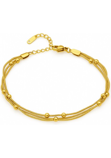 Kadın Çelik Bileklik - Toplu 3 Lü Snake Model - Altın Renk