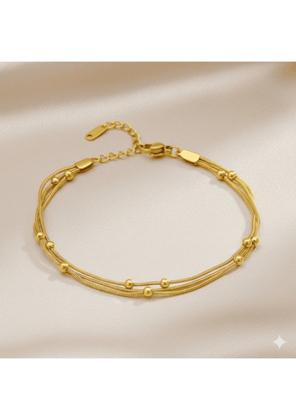 Kadın Çelik Bileklik - Toplu 3 Lü Snake Model - Altın Renk fırsatları