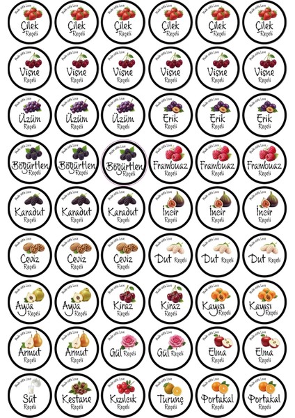 54 Adet Reçel Kavanoz Etiketi – Suya Dayanıklı Sticker – Ev & Hediyelik Reçeller Için Özel Tasarım fiyatları