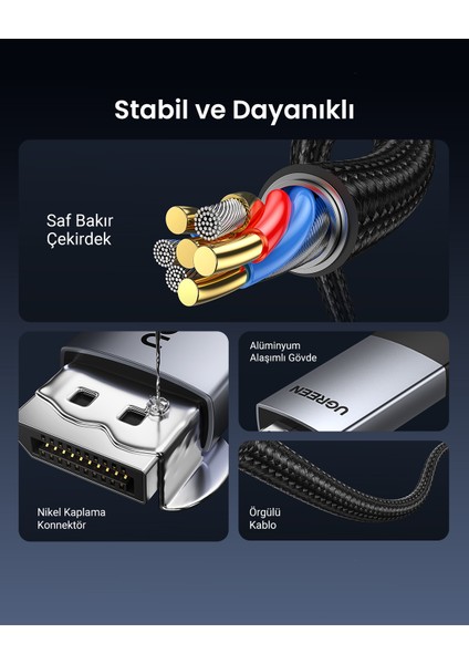 4K 60Hz Displayport To HDMI Örgülü Kablo, 3m, 25491