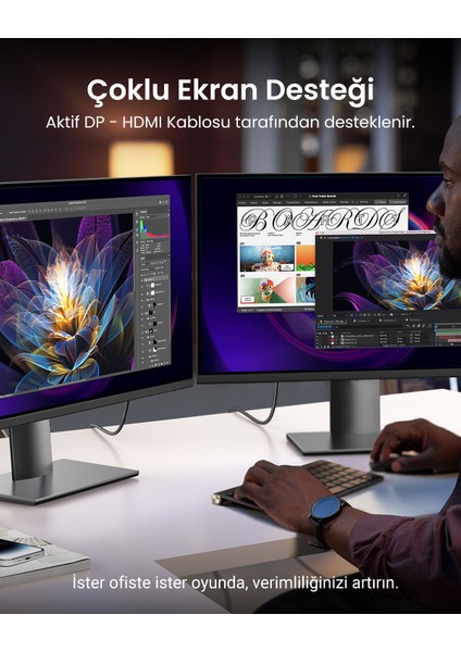 4K 60Hz Displayport To HDMI Örgülü Kablo, 3m, 25491