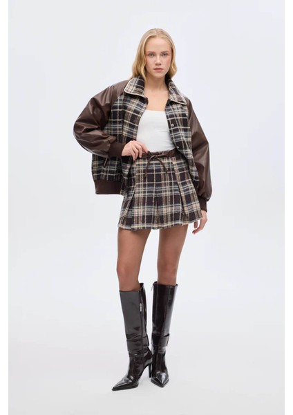 Matchli Ekose Kahverengi Kadın Etek ETK01260