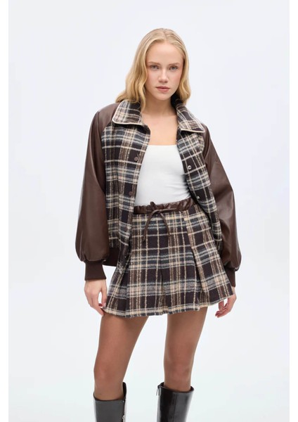 Matchli Ekose Kahverengi Kadın Etek ETK01260 modelleri