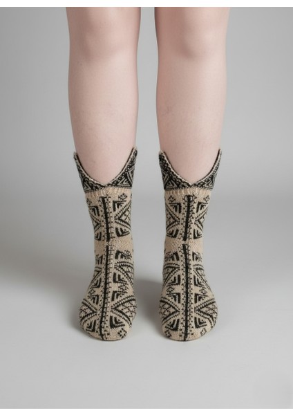 Çorap Patik Desenli Kalın Kışlık 3'lü Ekonomik Paket Unisex Beyaz - Gri - Kahve