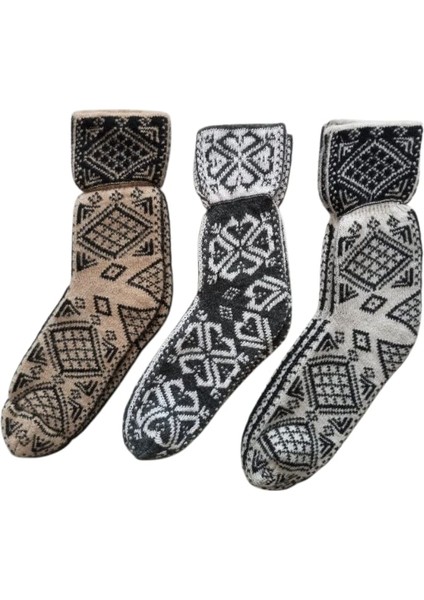 Çorap Patik Desenli Kalın Kışlık 3'lü Ekonomik Paket Unisex Beyaz - Gri - Kahve fırsatları