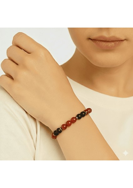 Küre Kesim Kırmızı Siyah Akik Oniks Hematit Doğaltaş Kadın Taraftar Bileklik modelleri