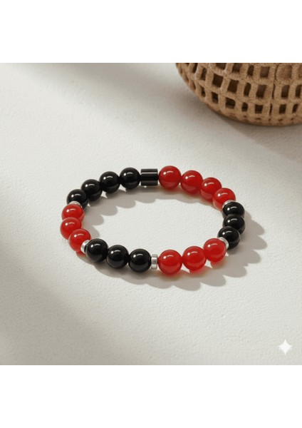 Küre Kesim Kırmızı Siyah Akik Oniks Hematit Doğaltaş Kadın Taraftar Bileklik fırsatları