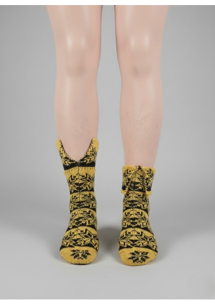 Çorap Patik Desenli Kalın Kışlık 3'lü Ekonomik Paket Unisex Beyaz - Sarı - Vizon